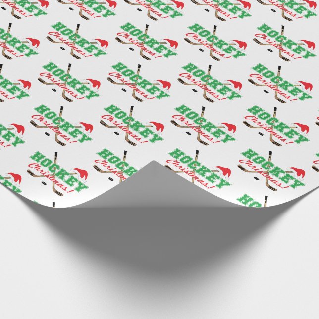 Hockey Christmas Hockey Sticks Santa Hat Wrapping Paper (Corner)