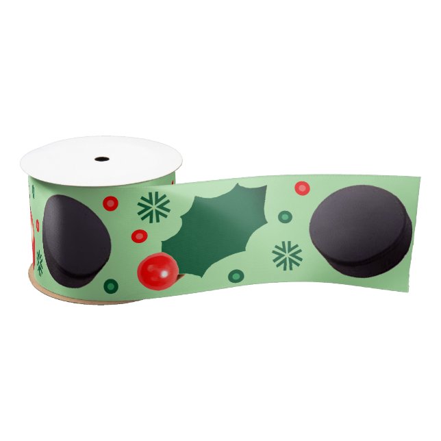 Hockey Christmas Holiday Gift Satin Ribbon (Spool)