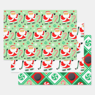 Hockey Christmas Holiday Gift Wrapping Paper