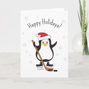 Hockey Christmas Penguin Happy Holidays Holiday Card