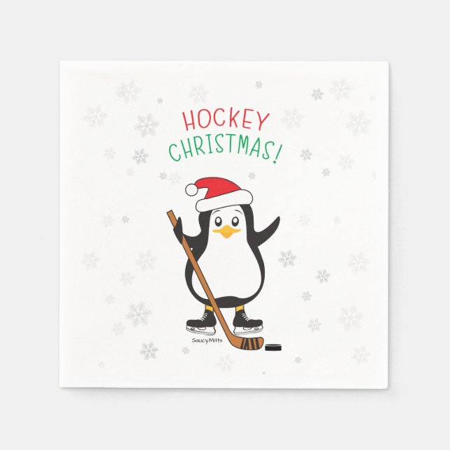 Hockey Christmas Penguin Napkin (Front)