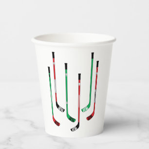 Hockey Christmas Red & Green Hockey Sticks Paper Cups