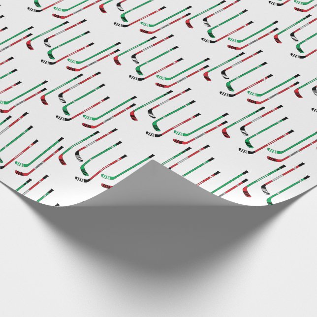 Hockey Christmas Red & Green Hockey Sticks Wrapping Paper (Corner)