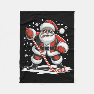 Hockey Christmas Santa Playing Sport Skating Candy Fleece Blanket