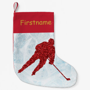 Hockey Christmas stocking - Red sparkle player