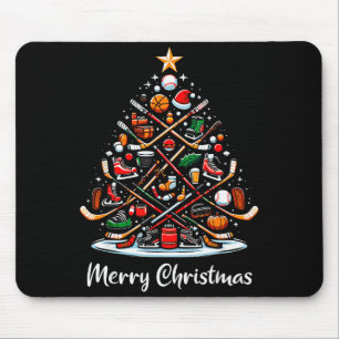 Hockey Christmas Tree Lights Funny Hockey Player X Mouse Pad