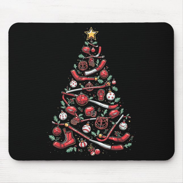 Hockey Christmas Tree  Mouse Pad (Front)