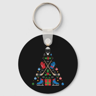 Hockey Christmas Tree Tee, Merry Ice Rink Apparel  Key Ring