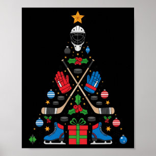 Hockey Christmas Tree Tee, Merry Ice Rink Apparel Poster