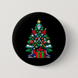 Hockey Christmas Tree Xmas New Year Hockey Player 6 Cm Round Badge