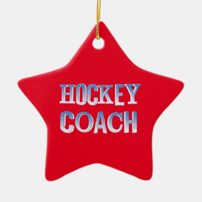 Hockey Coach Rough Blue Text Ceramic Ornament (Front)