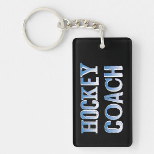 Hockey Coach Rough Blue Text Key Ring