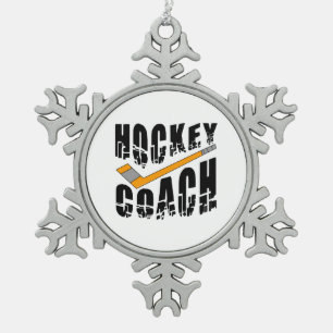 Hockey Coach Stick  Snowflake Pewter Christmas Ornament