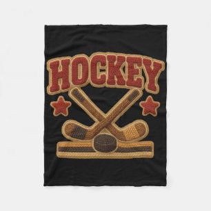 Hockey Crossed Sticks Retro Puck Players Coaches Fleece Blanket