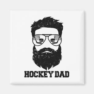Hockey Dad Funny Messy Hair Beard Hockey Dad Magnet