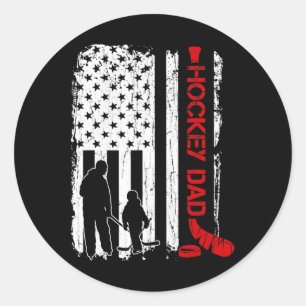 Hockey Dad Gift Hockey American Flag  Classic Round Sticker
