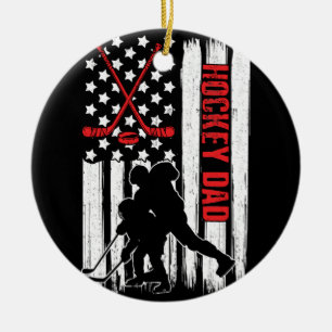 Hockey Dad Hockey American Flag Father's Day Ceramic Ornament