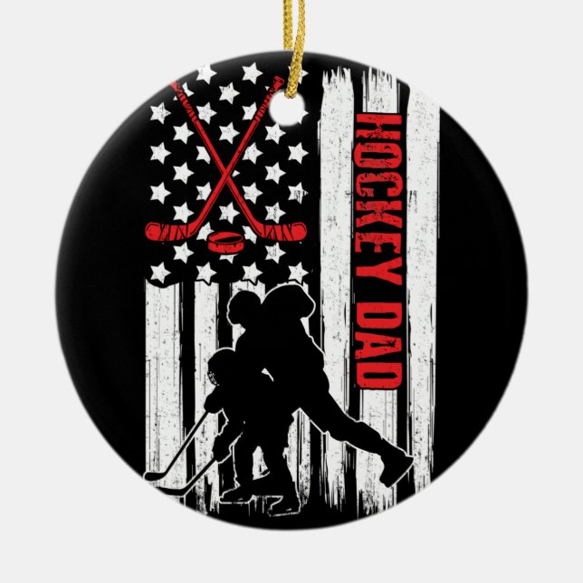 Hockey Dad Hockey American Flag Father's Day Ceramic Ornament (Front)