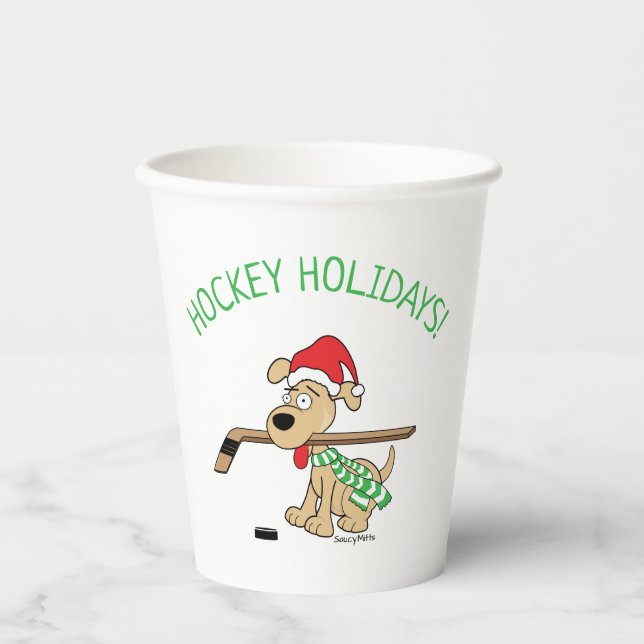 Hockey Dog Christmas Paper Cups (Front)