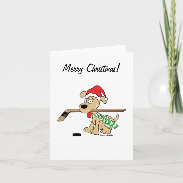 Hockey Dog Merry Christmas Card (Front)