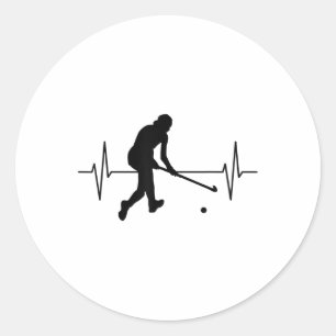 Hockey Ecg Line Field Hockey Player With Field Hoc Classic Round Sticker