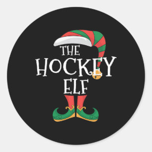Hockey Elf Xmas Matching Pajamas Group Christmas E Classic Round Sticker