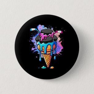Hockey Equipments As Colorful Ice Cream Drip Funny 6 Cm Round Badge