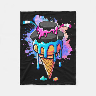 Hockey Equipments As Colorful Ice Cream Drip Funny Fleece Blanket