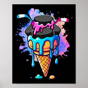 Hockey Equipments As Colorful Ice Cream Drip Funny Poster