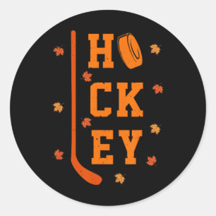 Hockey Fall Leaves Thanksgiving Sports Fan Ice Hoc Classic Round Sticker