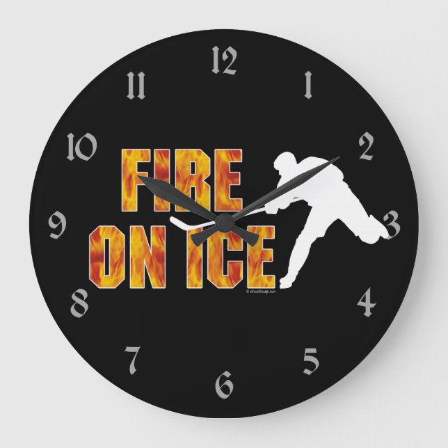 Hockey Fire On Ice Large Clock (Front)