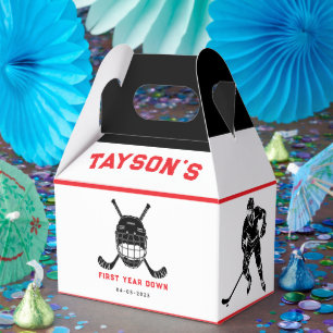 Hockey First Year Down 1st birthday Favour Box