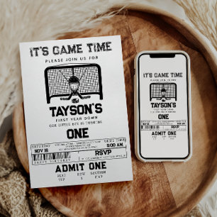 hockey First Year Down 1st Birthday Invitation