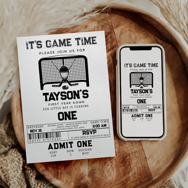 hockey First Year Down 1st Birthday Invitation (Creator Uploaded)