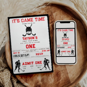 Hockey First Year Down – 1st Birthday  Invitation