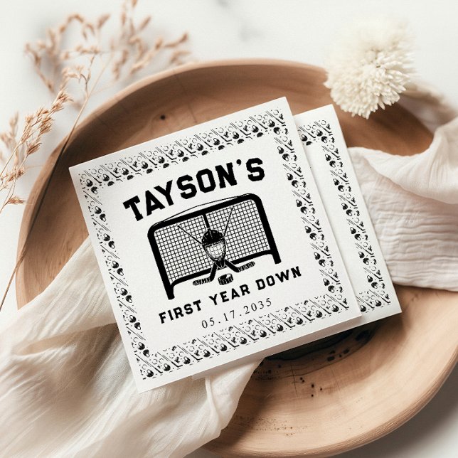 Hockey First Year Down 1st Birthday Paper Napkin (Creator Uploaded)