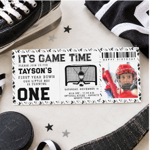Hockey First Year Down 1st Birthday Ticket Invitation