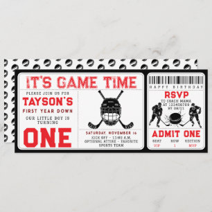 Hockey First Year Down 1st Birthday Ticket Invitation