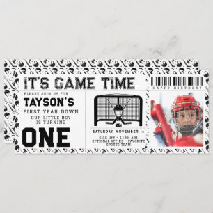 Hockey First Year Down 1st Birthday Ticket Invitation
