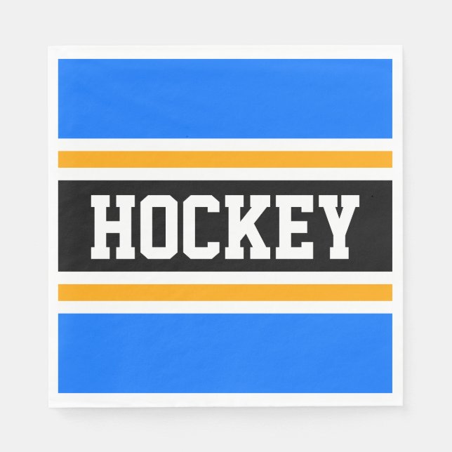 HOCKEY Fun Bold Bright Blue Black Yellow Stripes Napkin (Front)