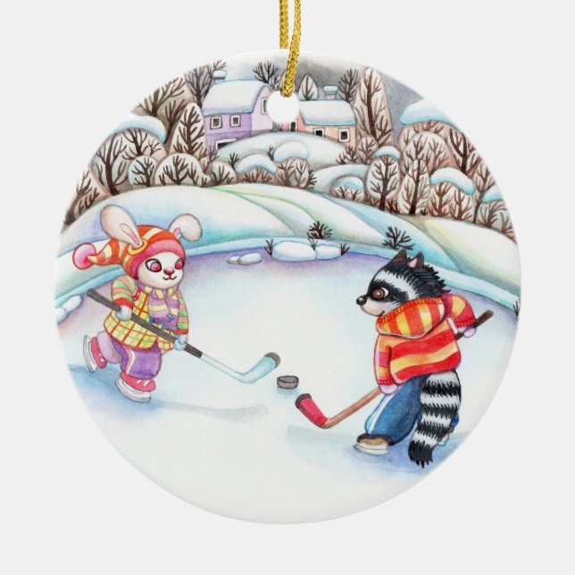 Hockey Fun Ceramic Ornament (Front)