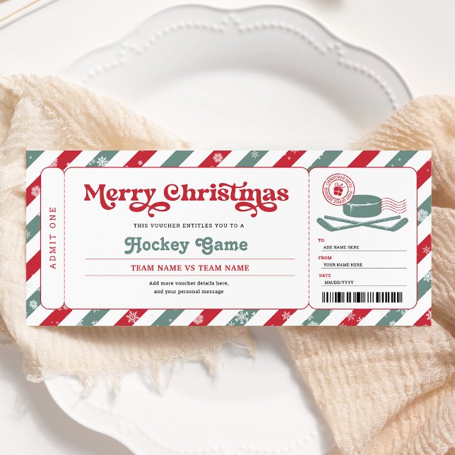 Hockey Game Surprise Christmas Gift Ticket Invitation (Creator Uploaded)