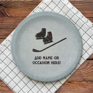 Hockey Gear - black on ice grey - male celebration Paper Plate