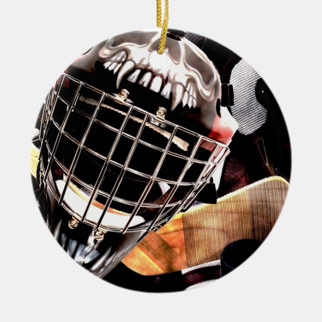 Hockey Gear Grunge Style Ceramic Tree Decoration (Front)