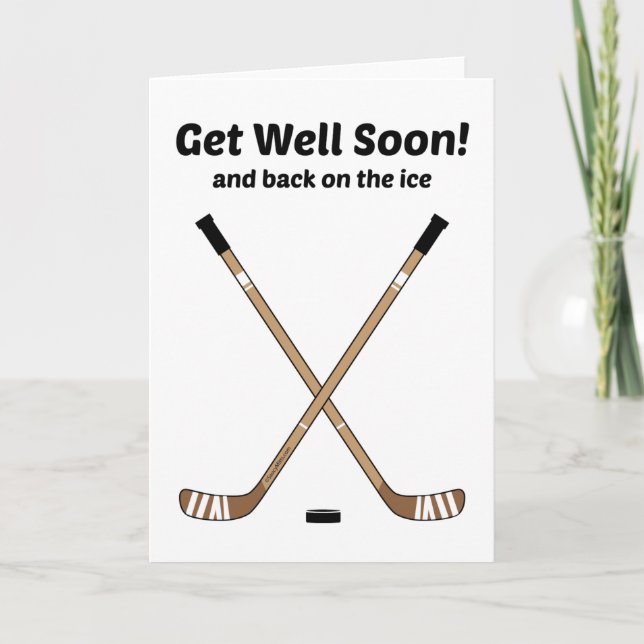 Hockey Get Well Soon Crossed Hockey Sticks Card (Front)