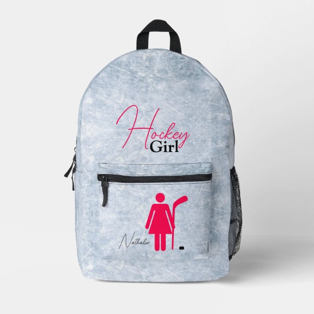 Hockey Girl Hot Pink Printed Backpack (Front)