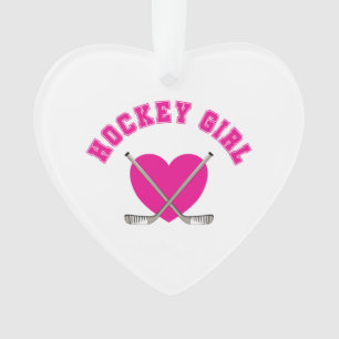 Hockey Girl Pink Heart Ornament