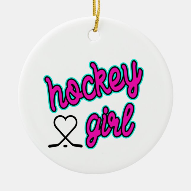 Hockey Girl Script Heart Ceramic Ornament (Front)