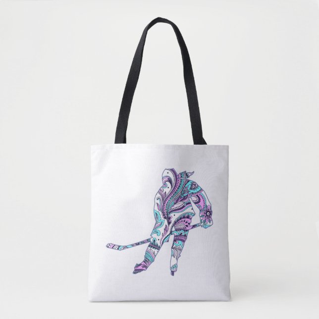 Hockey Girl Skater Silhouette Paisley Tote Bag (Front)