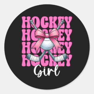 Hockey Girl Street Hockey Girl Coquette Bow _1  Classic Round Sticker